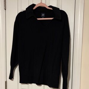 GAP Maternity Black Collared V-Neck Knit Sweater